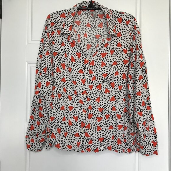 Asos Heart Button Up Shirt Women's 12 Long Sleeves 100% Viscose Lightweight NEW - Picture 2 of 9